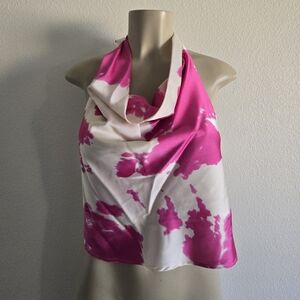 Renee C. Vibrant Pink and White Halter Top